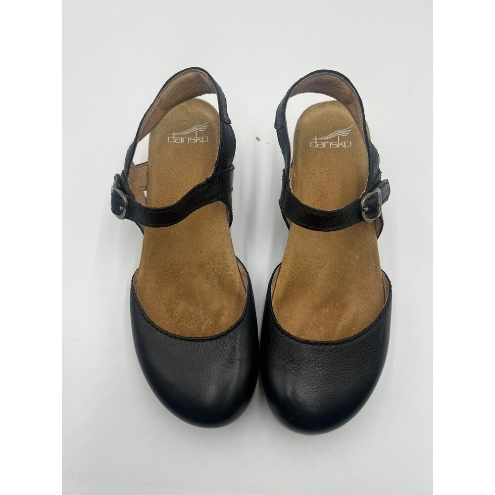 Dansko Tiffani Clog Women's Black Leather Mary Jane Wedge Heel Size 9 EU 40
